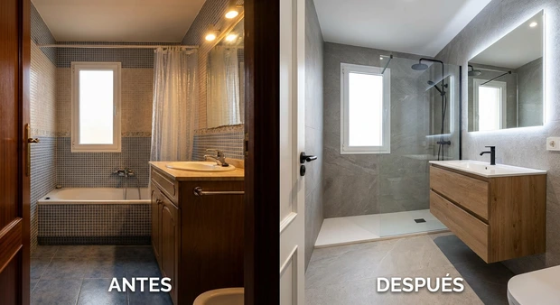 Antes y después reforma baño Granollers